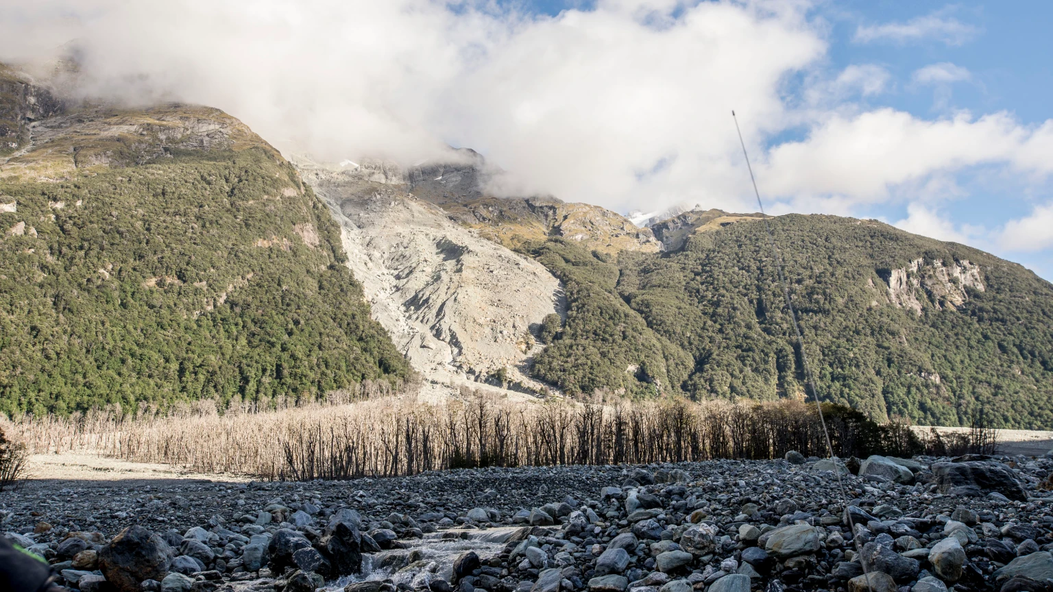 Impressive landslide in the Te Wahi Pounamu wilderness.
