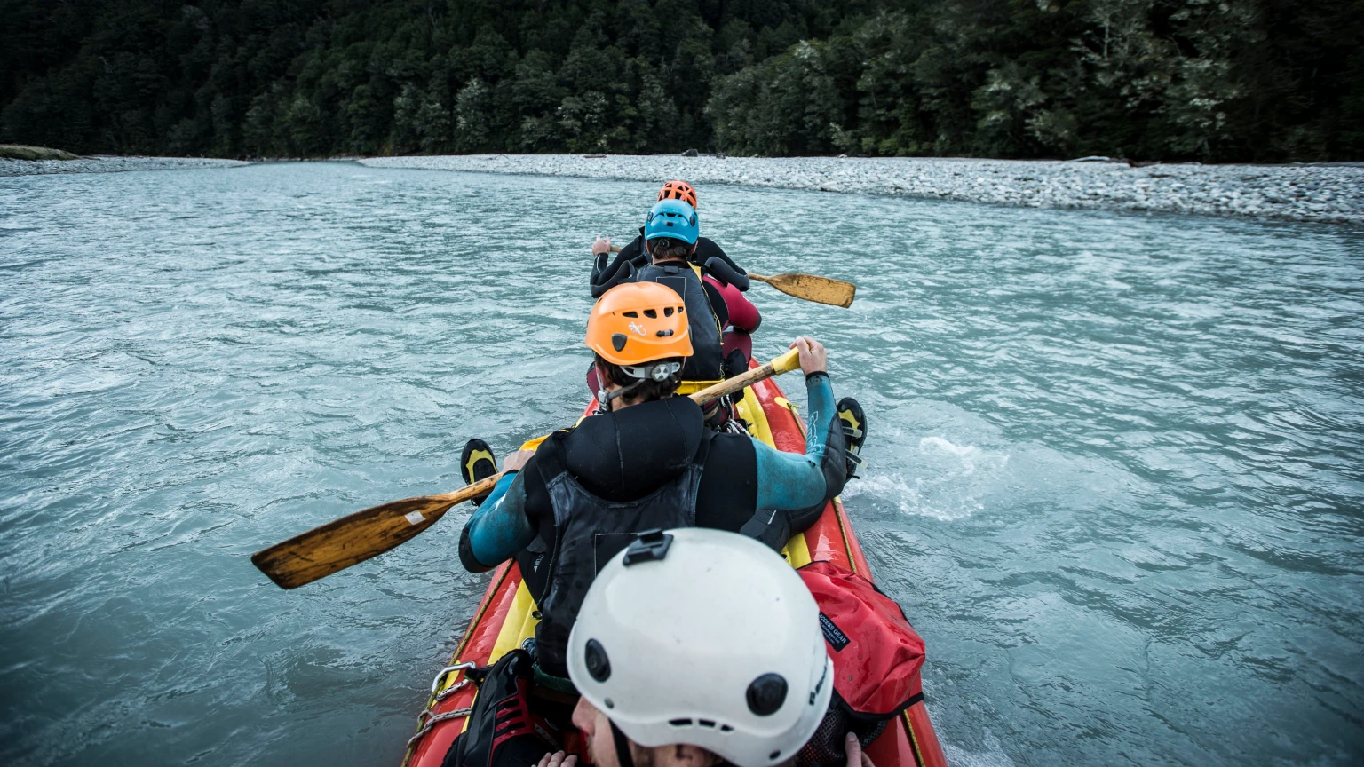 Navigating the small rapids and shallows of the Dart River