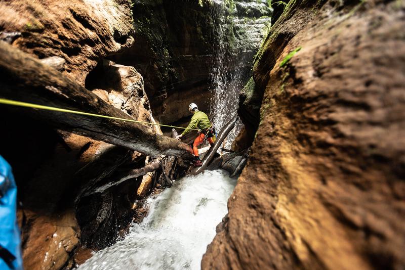 Canyoning in a narrow section of Tukad Dalam in Bali, Indonesia. Photo © Supersmarindo.