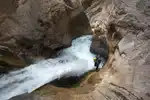 Iranian canyoneer Amir Jelvani descends a waterfall in Asemanrood Canyon